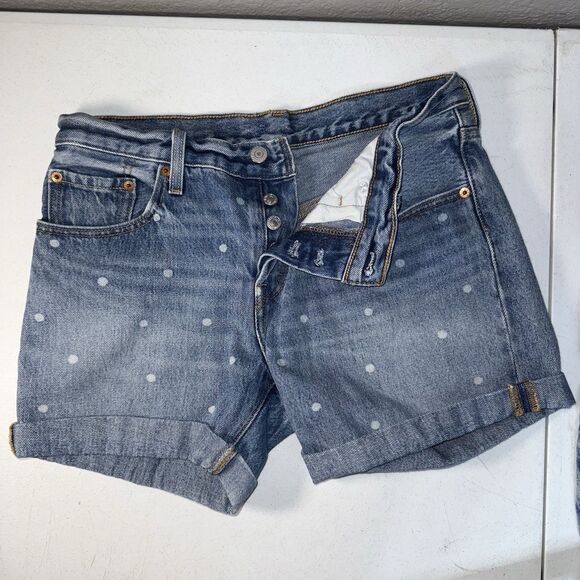 Levi's Women's 501 Jean Shorts Size 26 Blue Polka Dot Cuffed Button Fly Denim - Picture 1 of 8